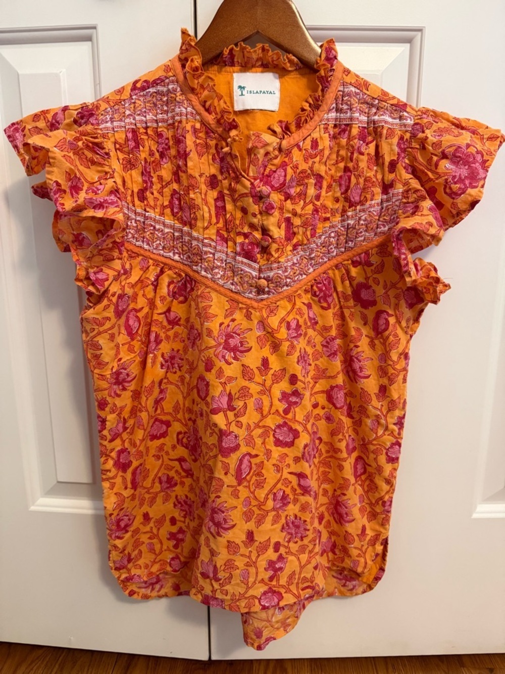 Islapayal Orange and Pink Block Print Blouse made in India